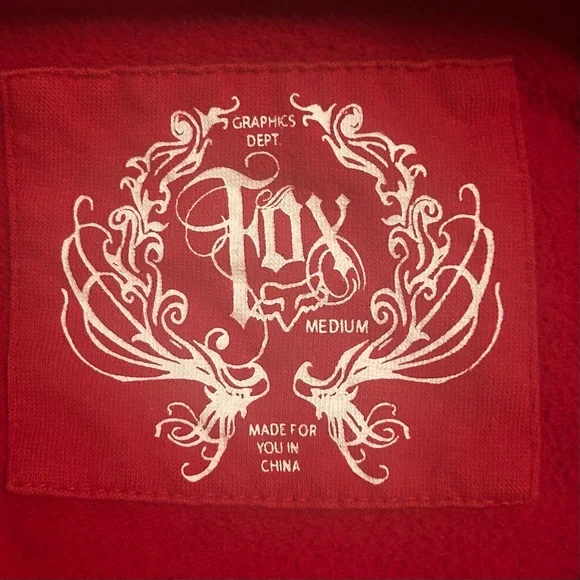 Size Fox Red Zippered Hoodie with Fox Logo Vintage - Picture 5 of 11